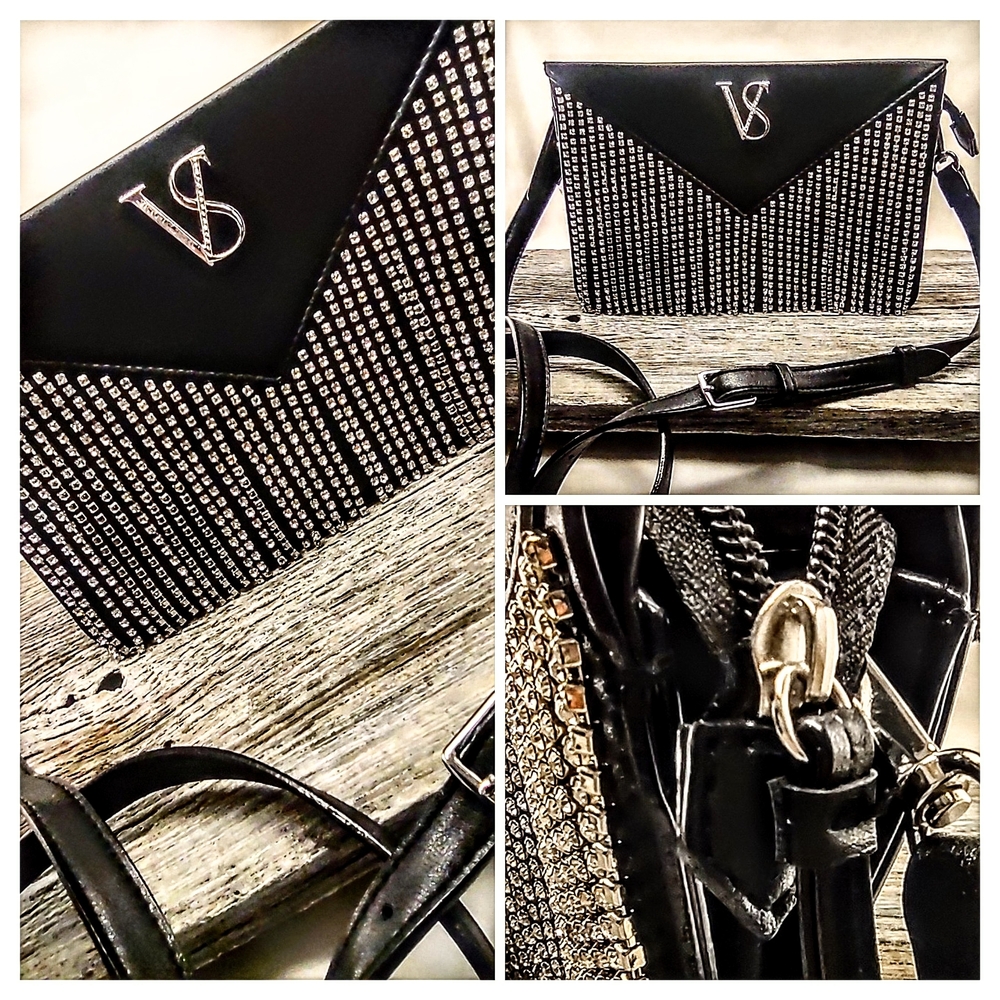 🔥Victoria's Secret 🔥Black and Silver Rhinestone Fringe Crossbody Bag 😍